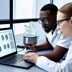 ** A diverse team of researchers working together in a modern lab, utilizing digital tools on laptops and tablets. Focus on open communication and transparent data sharing.

**