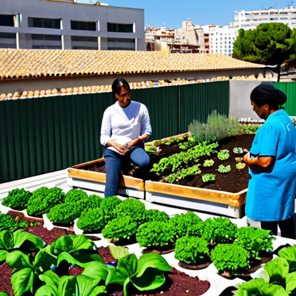 Urban Gardening Workshop in Valencia**
"A vibrant scene depicting a group of diverse people participating in an urban gardening workshop in Valencia, Spain. Participants are fully clothed in modest, everyday attire, learning about sustainable farming techniques from an instructor. The setting is a sunny rooftop garden filled with vegetable plants and flowers. Emphasis on community collaboration and knowledge sharing. Safe for work, appropriate content, fully clothed, professional, family-friendly, perfect anatomy, correct proportions, natural pose, well-formed hands, proper finger count, natural body proportions, professional photography, high quality."
**