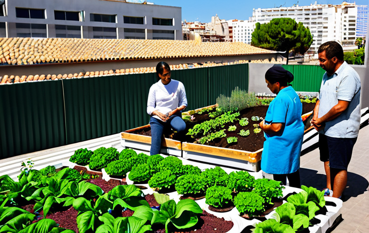 Urban Gardening Workshop in Valencia**

"A vibrant scene depicting a group of diverse people participating in an urban gardening workshop in Valencia, Spain. Participants are fully clothed in modest, everyday attire, learning about sustainable farming techniques from an instructor. The setting is a sunny rooftop garden filled with vegetable plants and flowers. Emphasis on community collaboration and knowledge sharing.  Safe for work, appropriate content, fully clothed, professional, family-friendly, perfect anatomy, correct proportions, natural pose, well-formed hands, proper finger count, natural body proportions, professional photography, high quality."

**