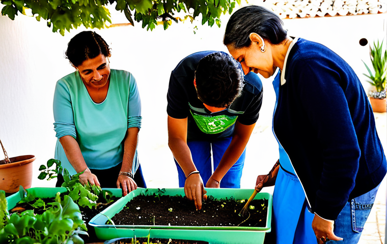 Community Workshop**
"A diverse group of people, fully clothed and in casual attire, participating in a community workshop focused on urban gardening in a sunny, vibrant neighborhood in Seville, Spain. They are gathered around a table planting seedlings. The atmosphere is collaborative and positive. Safe for work, appropriate content, family-friendly, professional photography, perfect anatomy, natural proportions, well-formed hands, proper finger count."
**