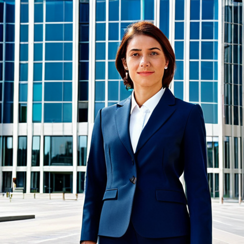 참여형 연구 방법론 비교 전통적 vs 참여형 - Professional Businesswoman**
A professional businesswoman in a modest, tailored suit, standing conf...