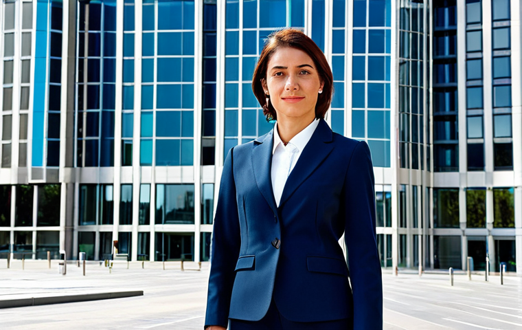 참여형 연구 방법론 비교 전통적 vs 참여형 - Professional Businesswoman**
A professional businesswoman in a modest, tailored suit, standing conf...
